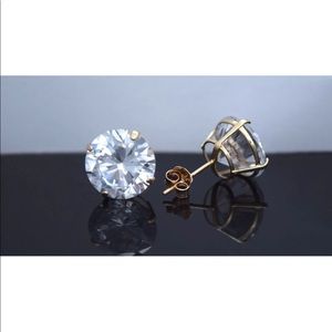 14k Yellow/White Gold 8mm Round CZ Stud Earrings